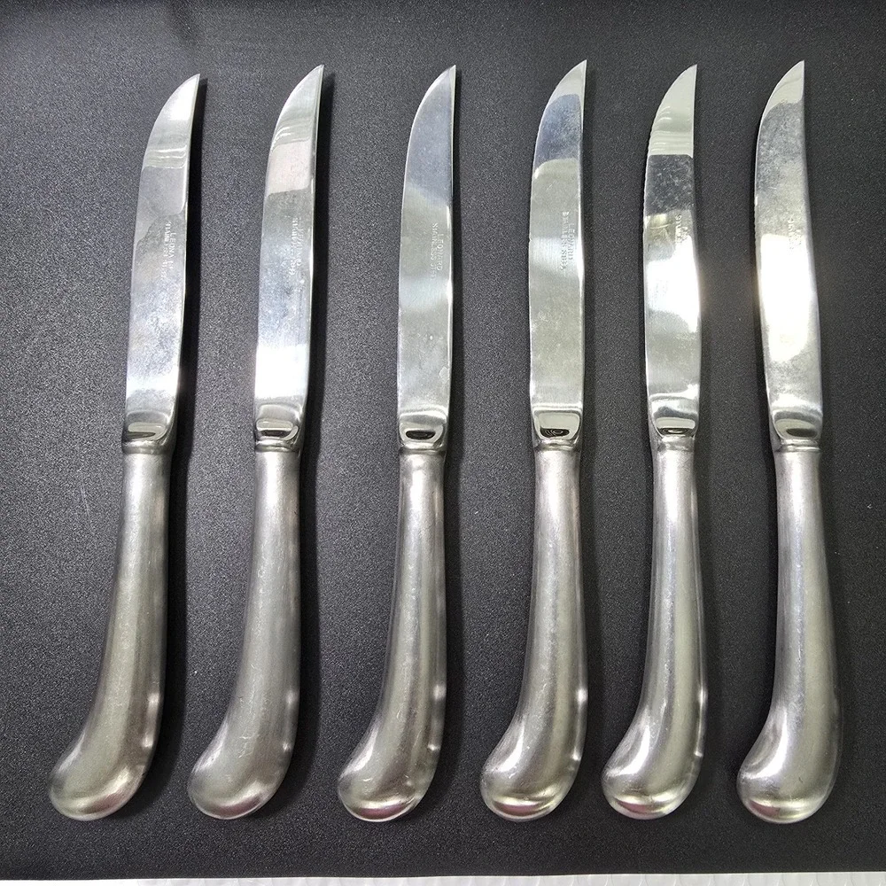 Leonard Serrated Stainless Steel Steak Knives Set of 6, 4 in Blade Pistol Grip